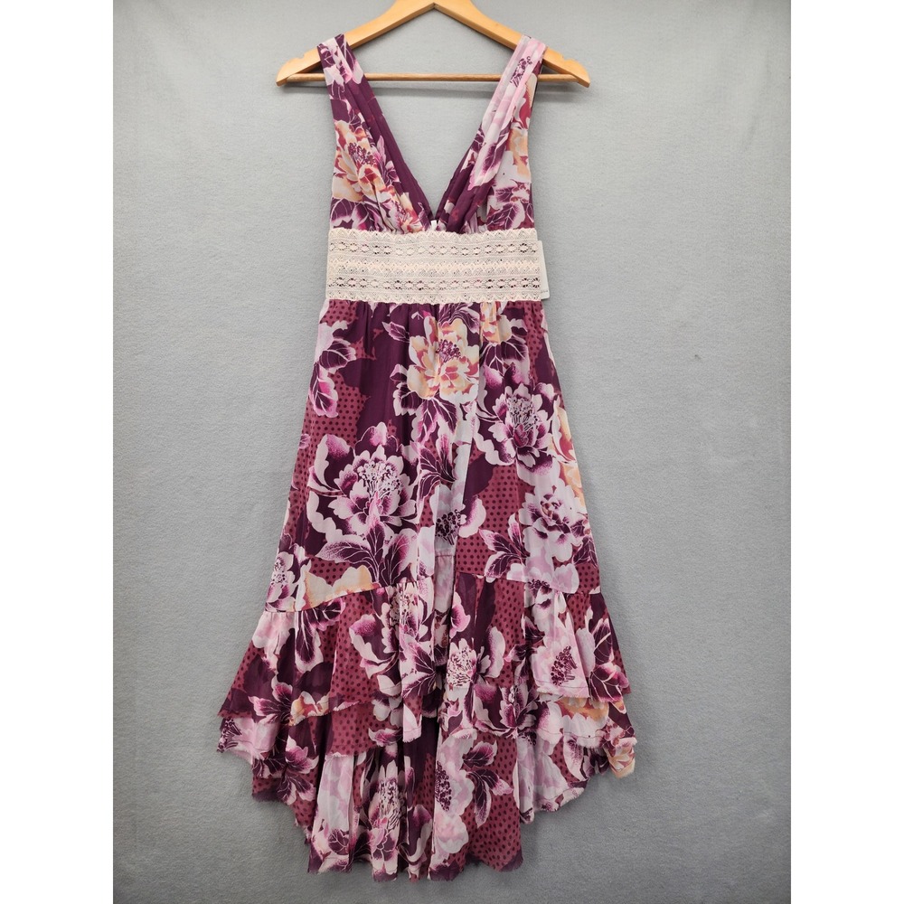 Free People Maroon Ros Floral Lace High Low Midi Dress NWT Boho Cottagecore Sz 2 - Picture 1 of 13